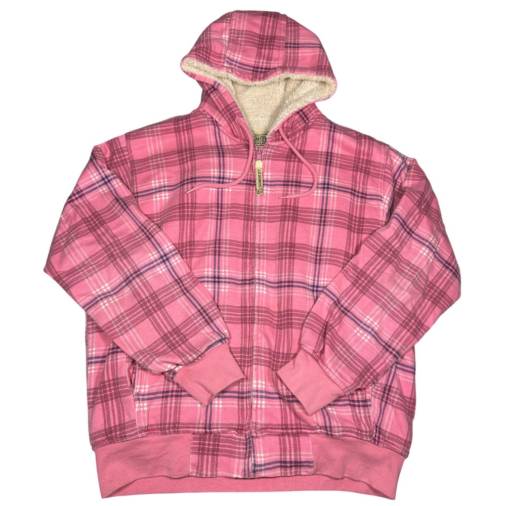 CE Schmidt Workwear Pink Plaid Sherpa Lined Zip Hoodie Jacket TWSZ105PBL Medium